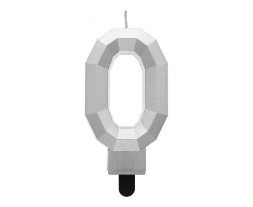Svečka za torto številka 0 – Diamond, srebrna, 7,6 cm