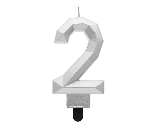 Svečka za torto številka 2 – Diamond, srebrna, 7,6 cm