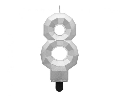 Svečka za torto številka 8 – Diamond, srebrna, 7,6 cm