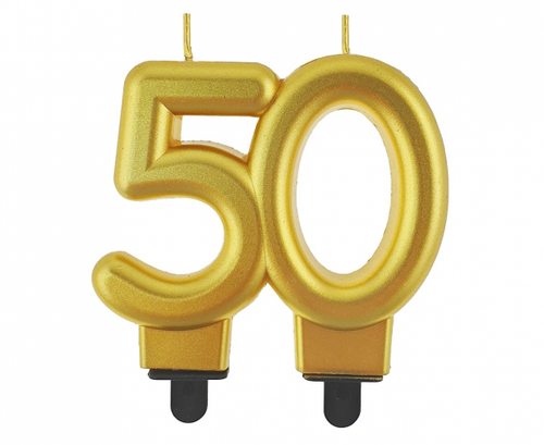 Svečka za torto številka 50 – zlata metalik