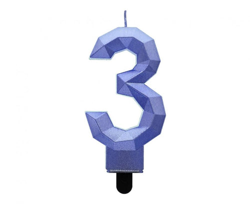 Svečka številka 3 – Diamond, modra barva - Mojbalon