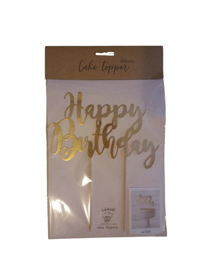 Topper za torto - Happy Birthday, zlat, 22 cm