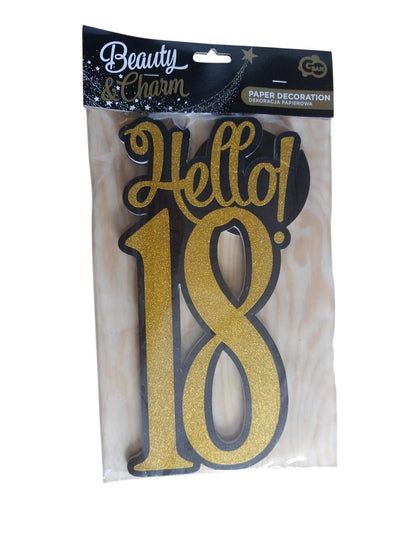 Stoječa številka Hello 18 - zlata črna kombinacija