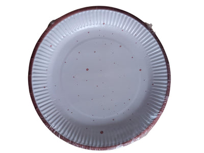 Papirnati krožnik - bel z roza gold robom in pikice