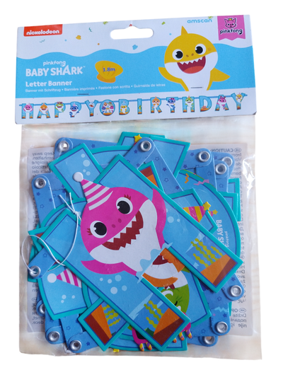 Viseči napis - Happy birthday- Baby Shark, 180 cm