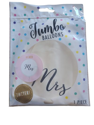 Jumbo balon Mrs,- bel balon črn napis, 1m