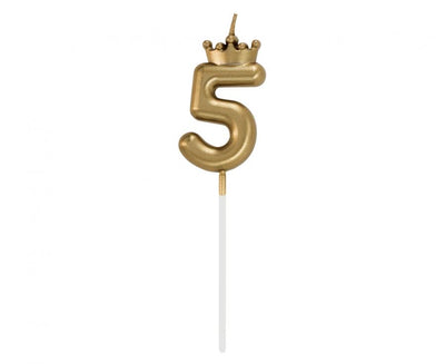 Svečka št. 5 s kronico – zlata kronca, 6 cm - Mojbalon