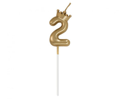 Svečka št. 2 s kronico – zlata kronca, 6 cm - Mojbalon