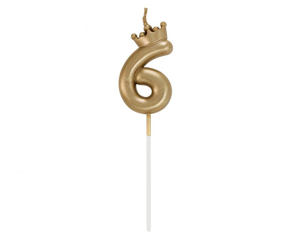 Svečka št. 6 s kronico – zlata kronca, 6 cm - Mojbalon