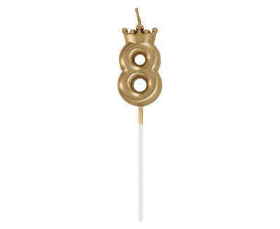 Svečka št. 8 s kronico – zlata kronca, 6 cm - Mojbalon