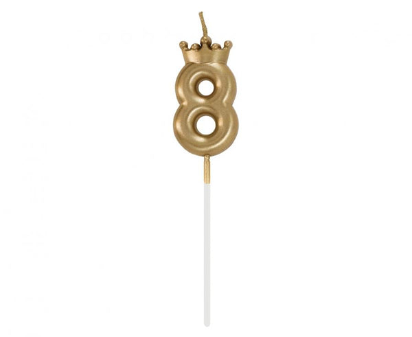 Svečka št. 8 s kronico – zlata kronca, 6 cm - Mojbalon