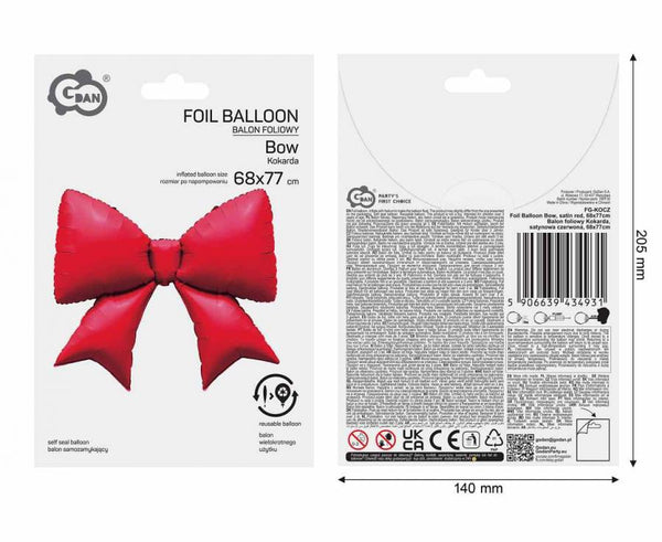 Folijski balon mašna – rdeča, 77 cm