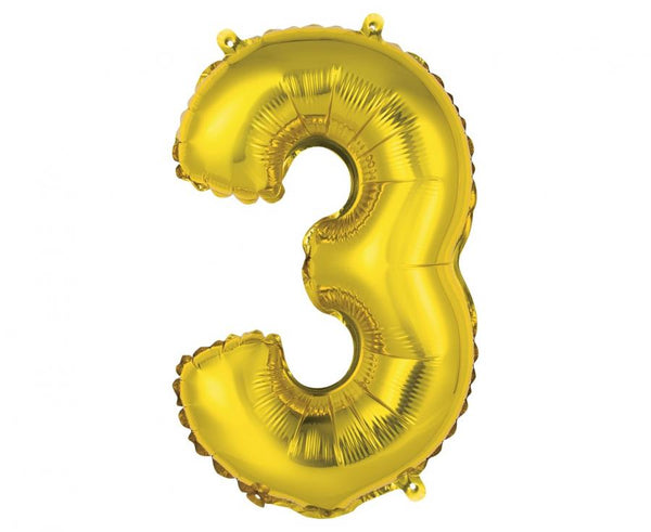 Balon številka 3, zlata barva, 35cm