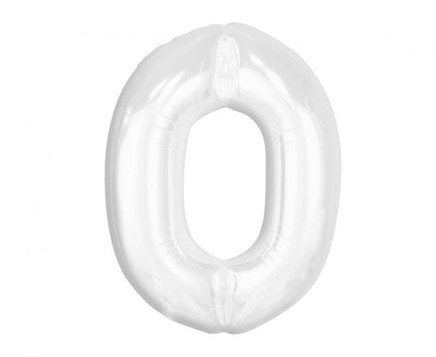 Balon za rojstni dan številka 0, bela