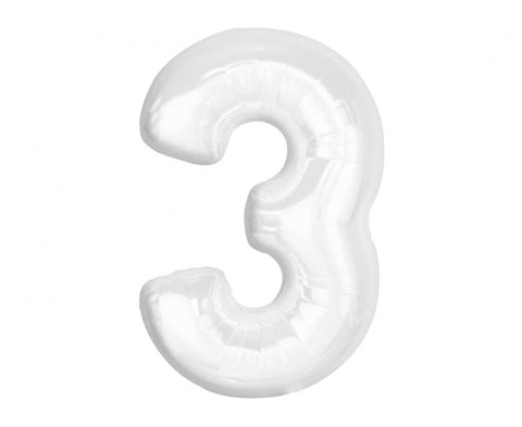 Balon za rojstni dan številka 3, bela