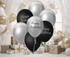 Baloni iz lateksa - vse najboljše, črno-srebrni, 30 cm, 7 kom