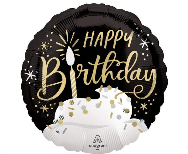 Balon folija - Happy Birthday, torta črna, 48 cm - Mojbalon