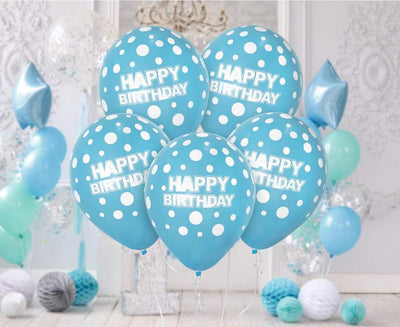 Baloni iz lateksa, modri s pikami, vse najboljše, 10 kom