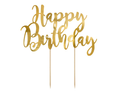 Topper Za Torto - Happy Birthday, Zlata Barva - Mojbalon