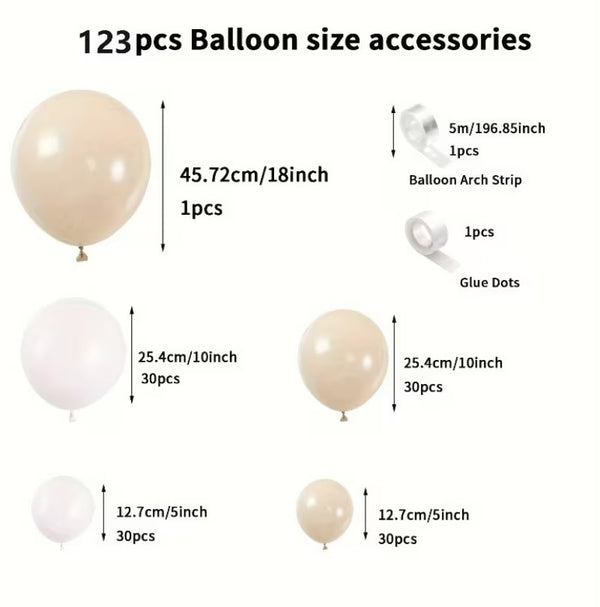 Girlanda iz balonov – nežno bež in bela barva, 121 kos