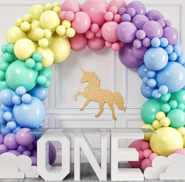 Girlanda iz balonov – Pisani mavrični baloni, 132 kos