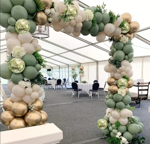 Girlanda iz balonov – Ojčno zeleno zlata kombinacija, 130 kos - Mojbalon