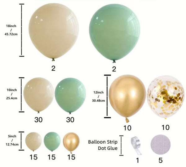 Girlanda iz balonov – Ojčno zeleno zlata kombinacija, 130 kos - Mojbalon