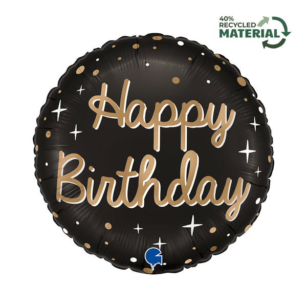 Balon folija - Happy Birthtay, črne barva, 46 cm