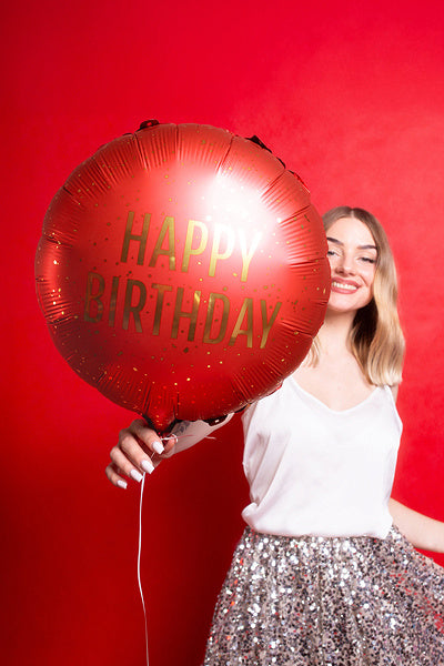 Balon folija - Happy Birthday, rdeč, 35 cm - Mojbalon