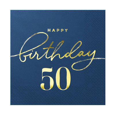 Papirnate serviete - Happy Birthday 50, modra barva