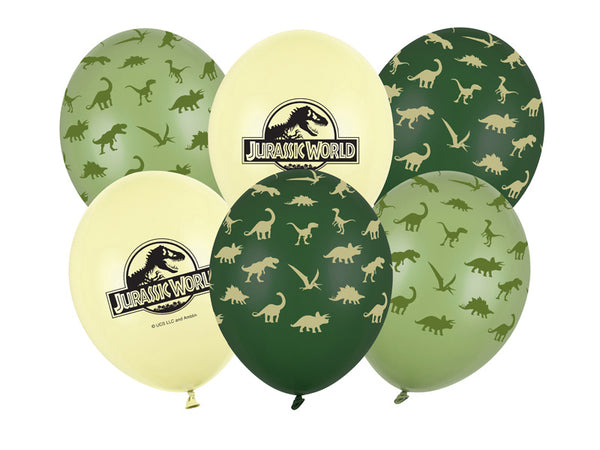 Baloni iz lateksa - Dinozavri, Jurrassic World, zelena in rumena, 6kom