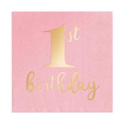 Papirnate Serviete - 1st Birthday, Roza Barva