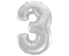 Balon za rojstni dan številka 3, srebrna barva, 85 cm