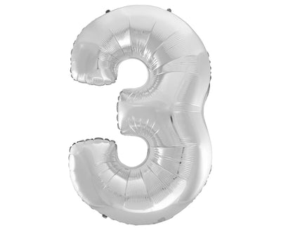 Balon za rojstni dan številka 3, srebrna barva, 85 cm