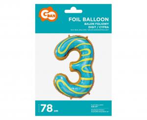 Balon folija - številka 3, piškotek / Cookie, 78cm