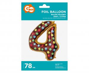 Balon folija - številka 4, piškotek / Cookie, 78cm
