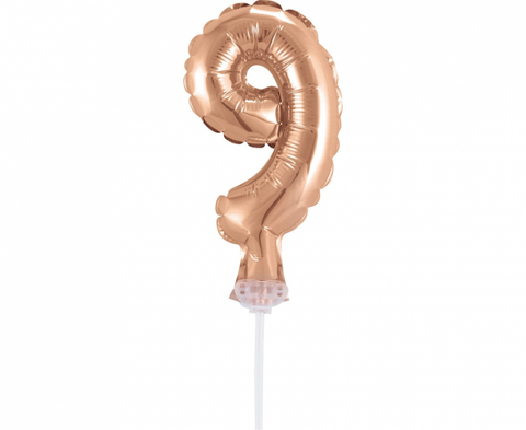 Balon na palčki – številka 9, roza zlata, 13 cm