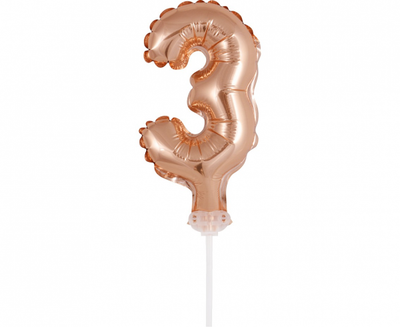 Balon na palčki številka 3, roza zlata barva, 13cm