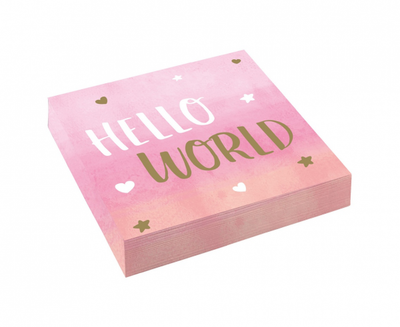 Papirnate serviete - Hello world, roza barva