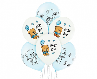 Baloni iz lateksa Baby boy medvedek, modra barva, 30cm, 6 balonov - Mojbalon