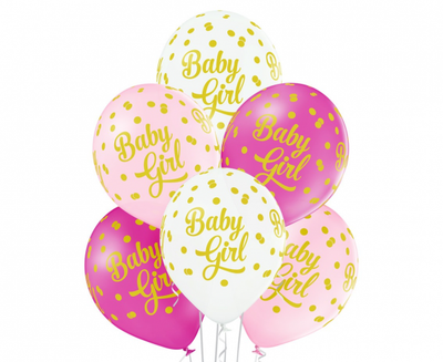 Baloni iz lateksa - Baby Girl, roza barva, 6 balonov