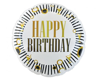 Balon folija - Happy Birthday, 45cm, bela barva