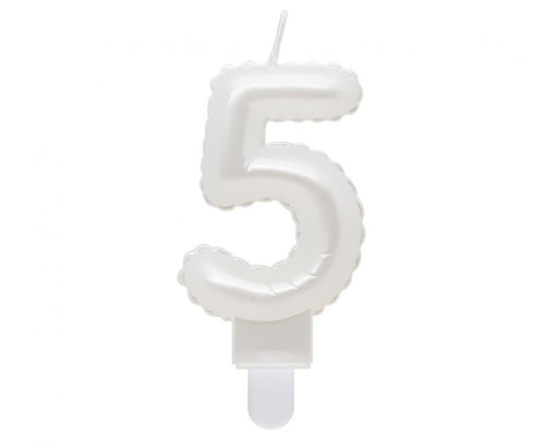 Svečka za torto številka 5 – biserno bela, 8 cm