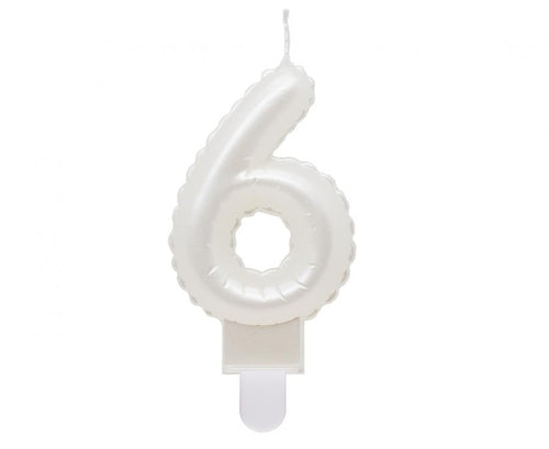 Svečka za torto številka 6 – biserno bela, 8 cm