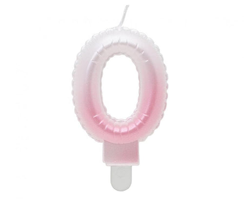 Svečka za torto številka 0 – biserno belo roza, 8 cm
