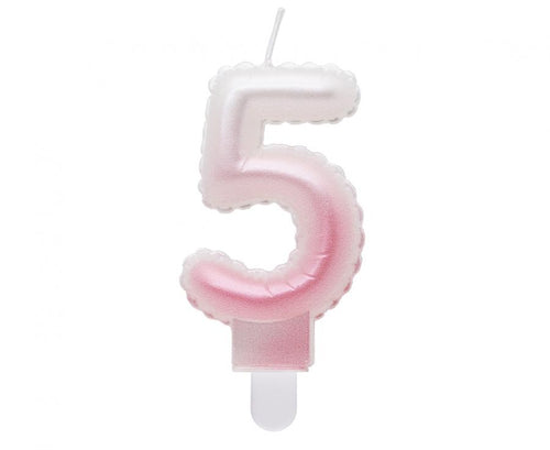 Svečka za torto številka 5 – biserno belo roza, 8 cm