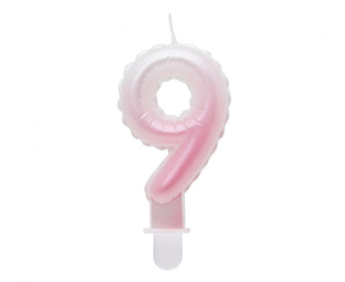 Svečka za torto številka 9 – biserno belo roza, 8 cm