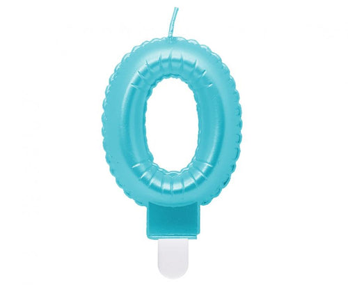 Svečka za torto številka 0 – biserno modra, 7 cm