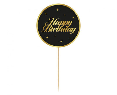 Topper za torto - Happy Birthday, zvezdice, črna barva