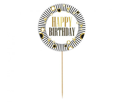 Topper za torto - Happy Birthday, črno zlata barva